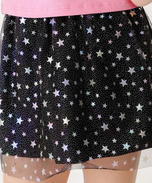 Saia Infantil Tule Brilho Estrelas Marisa Tam 4 a 10