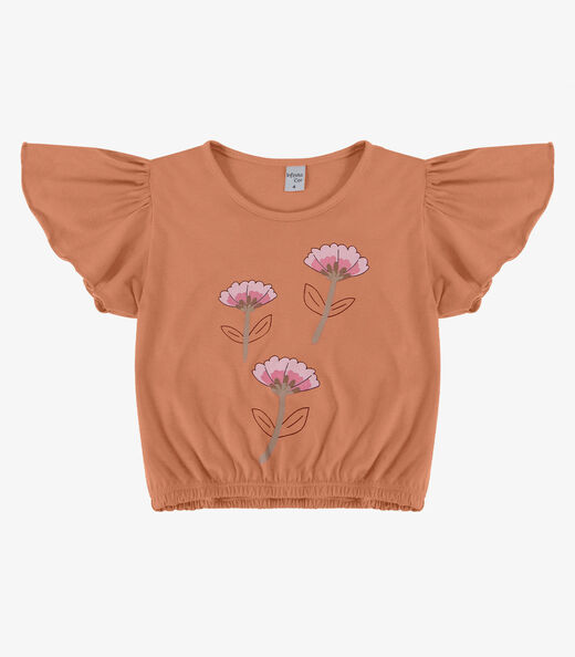 Blusa Infantil Manga Curta Infinita Cor Laranja