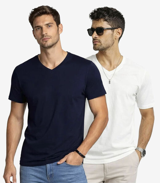 Image_Kit 2 Camisetas Masculinas Básicas Com Gola Em V Select Sortido