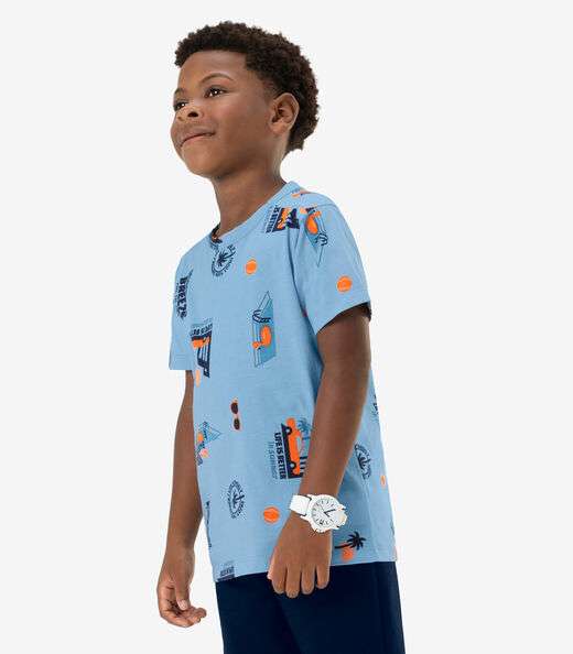 Camiseta Infantil Masculina Estampada Rovi Kids Azul