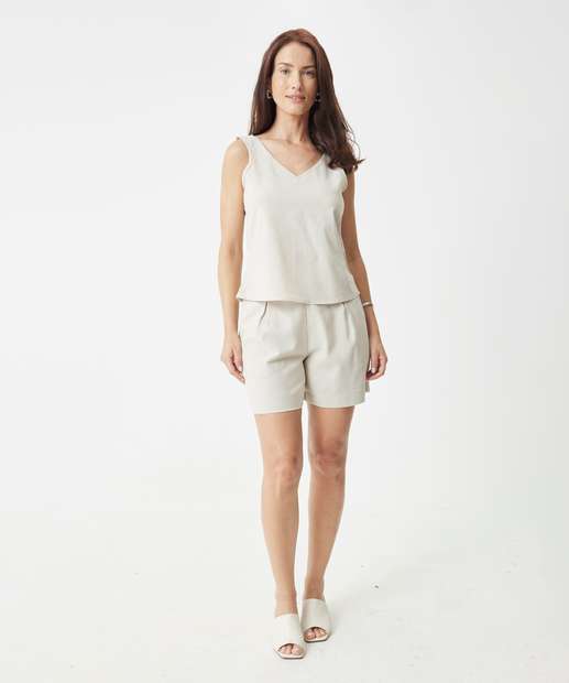 Short Cintura Alta Feminino Linho Bolsos Marisa