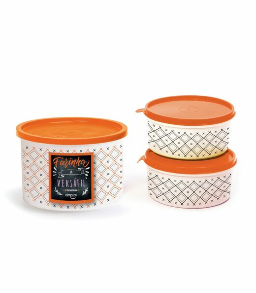 Kit Pote Decorado Farinha 2 Peças DM Plas Laranja