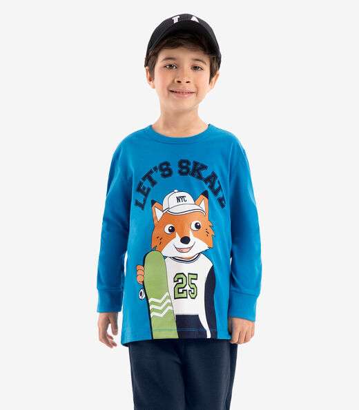 Conjunto Camiseta Manga Longa Com Calça Rovi Kids Azul