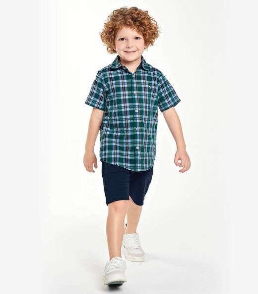Camisa Infantil Masc Tricoline Xadrez Trick Nick Verde