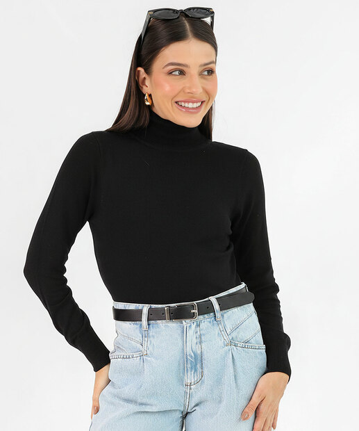 Image_Suéter Feminino Liso Gola Alta Marisa Preto