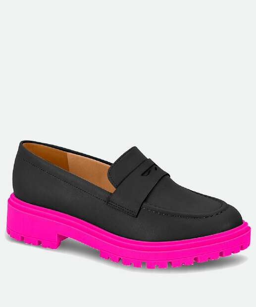 Mocassim Loafer Feminino Salto Grosso Tratorado Vizzano