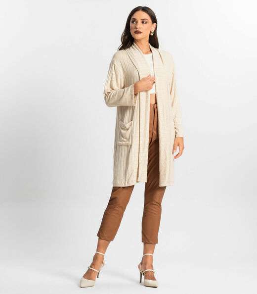 Cardigan Tricot Alongado Feminino Endless Bege
