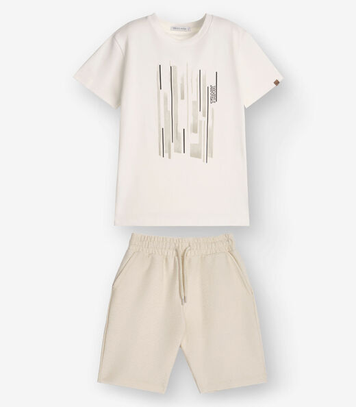 Conjunto Camiseta com Bermuda Menino Trick Nick Bege