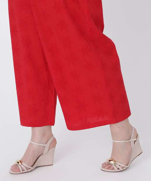 Calça Plus Size Feminina Pantacourt Bordado Marisa Vermelho