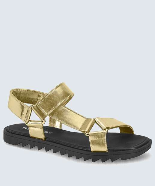 Sandália Feminina Rasteira Metalizada Moleca