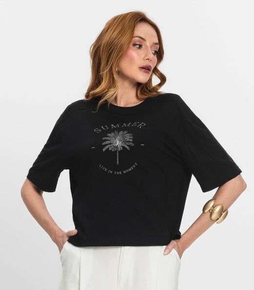 T- Shirt Feminina Manga Curta Endless Preto