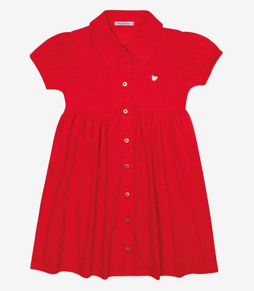 Vestido Em Tricoline Com Botões Trick Nick Vermelho