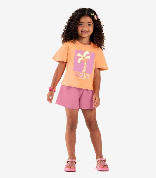 Conjunto Infantil Blusa Com Shorts Rovi Kids Laranja