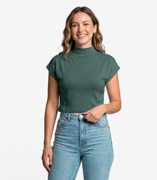 Image_Blusa Feminina Com Gola Chaminé Select Verde