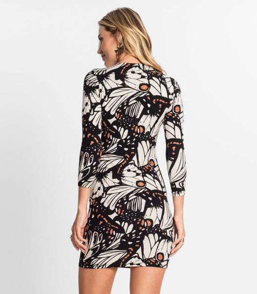 Vestido Manga 7/8 Em Ribana Canelada Endless Bege