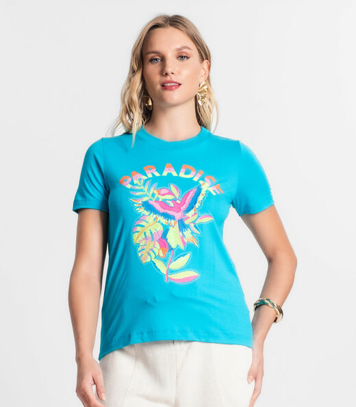 T-shirt De Viscose Creponada Feminina Endless Azul