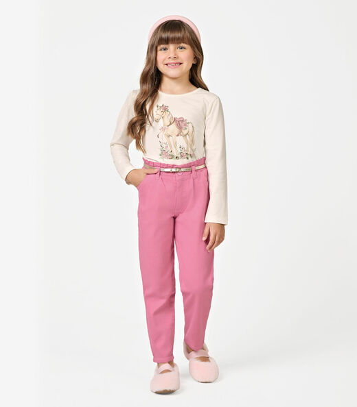 Image_Calça Infantil Feminina Cenoura Sarja Trick Nick Rosa