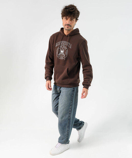Blusão Masculino Moletom Capuz Estampado Marisa Marrom
