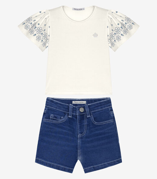 Conjunto Infantil Blusa Com Shorts Trick Nick Bege