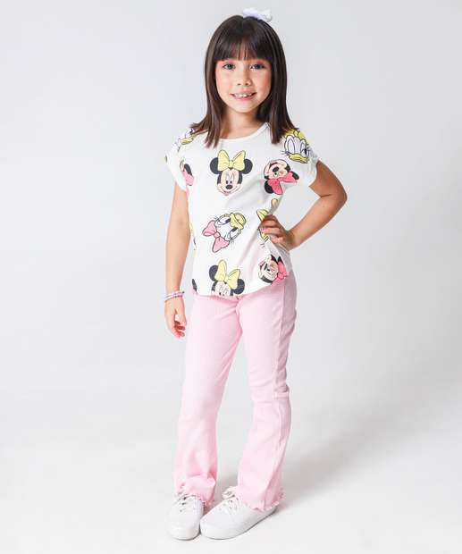 Blusa Infantil Minnie E Margarida Disney Tam 4 a 10 Off White