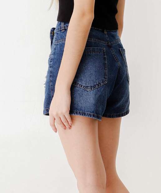 Short Jeans Feminino Bolsos Puídos