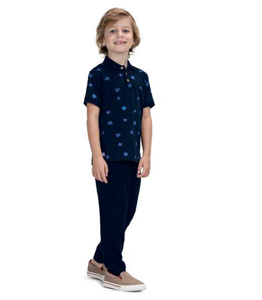 Camisa Polo Infantil Estampada Trick Nick Azul