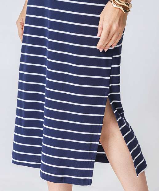 Vestido Midi Feminino Listrado Marisa Azul