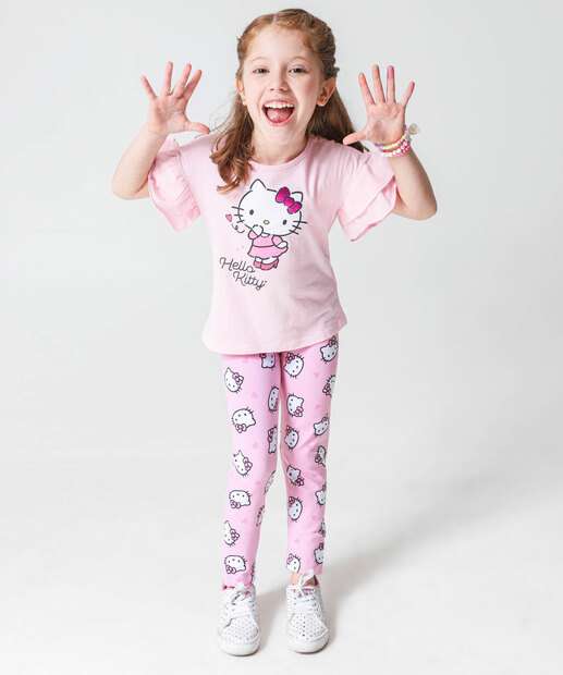 Blusa Infantil Hello Kitty Sanrio Tam 4 a 10 Rosa