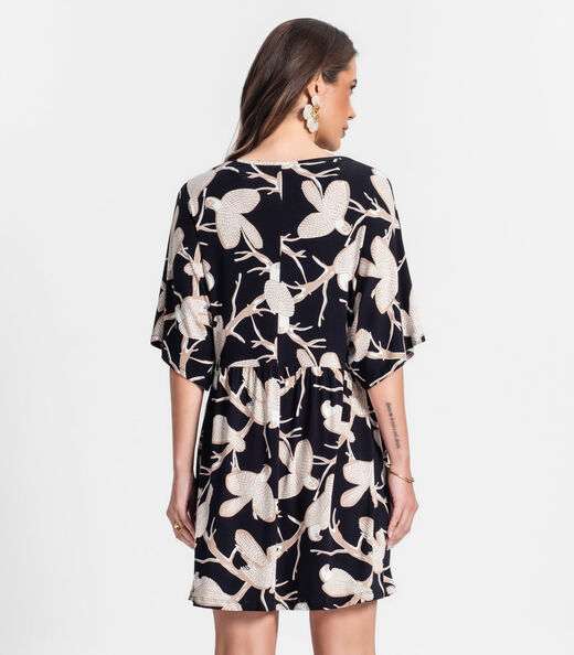 Vestido Curto Estampa Pássaros Rovitex Preto