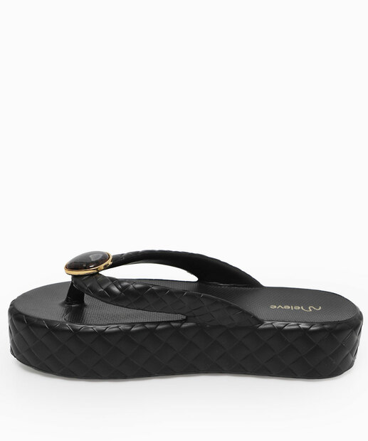 Tamanco Feminino Flatform Tiras Textura AT667 Preto