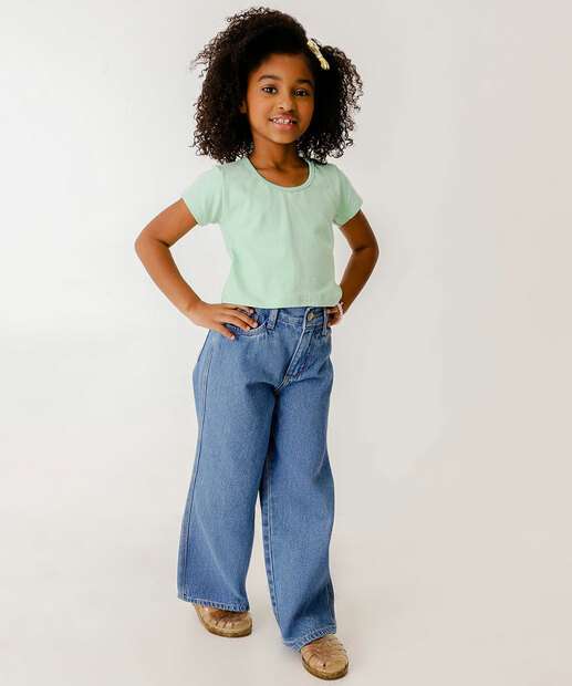 Blusa Infantil Cropped Glitter Manga Curta Tam 4 a 10