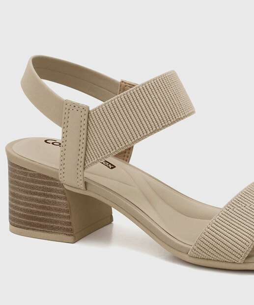 Sandália Feminina Salto Grosso Comfortflex Bege 