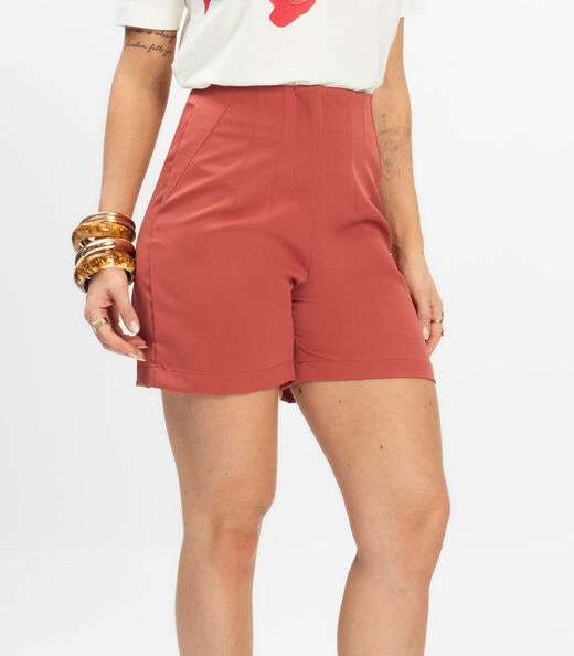 Shorts Feminino Alfaiataria Cós Reto Renaluci Marrom
