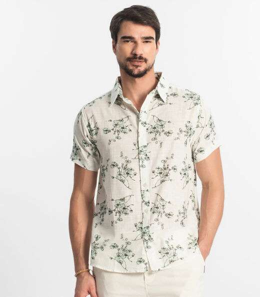 Camisa Masculina Em Tricoline Diametro Bege