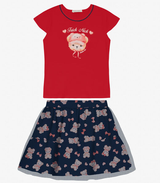 Conjunto Menina Blusa com Saia Trick Nick Vermelho