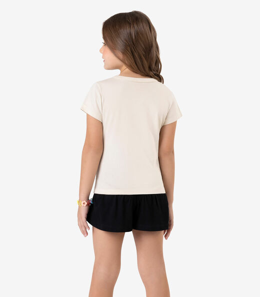Conjunto Blusa e Shorts Meia Malha Rovi Kids Bege