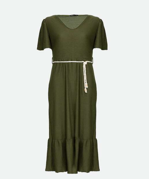 Vestido Midi Feminino Amarração Manga Curta Marisa