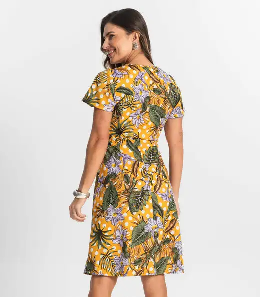 Vestido Feminino Evasê Estampado Select Amarelo