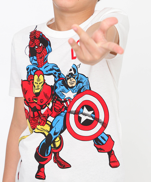 Camiseta Infantil Vingadores Marvel Tam 4 a 10 Off White 