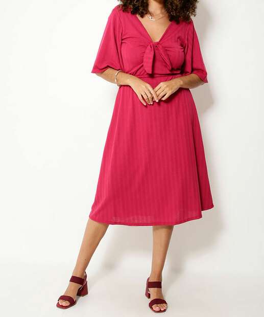 Vestido Midi Feminino Textura Detalhe Nó Marisa