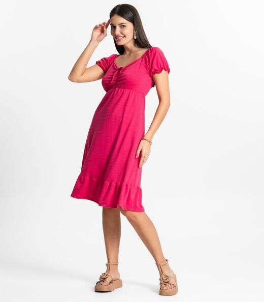 Vestido Feminino Curto Tecido Maquinetado Use Up Rosa