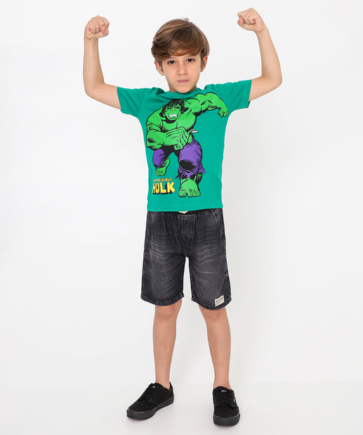 Camiseta Infantil Hulk Marvel Tam 4 a 10 Verde