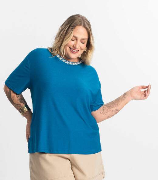 Blusa Viscose Plus Size Secret Glam Azul