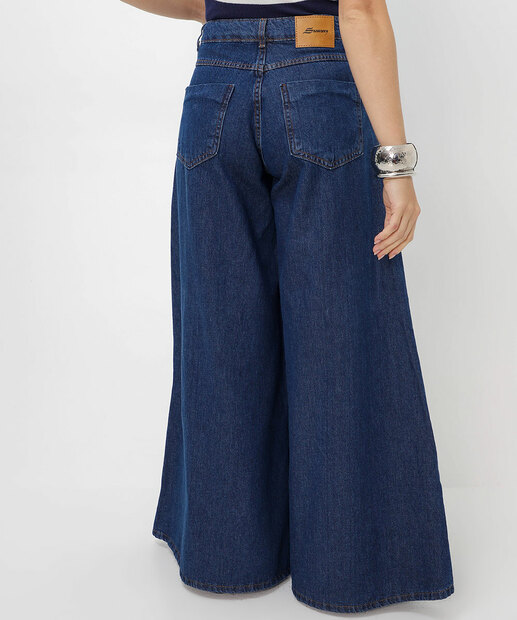 Calça Jeans Palazzo Botões Feminina Sawary Azul