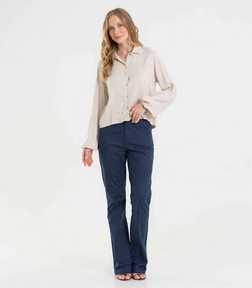 Camisa Manga Longa Feminina Em Viscose Rovitex Bege