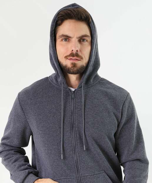Casaco Masculino Moletom Fitness Capuz Marisa Chumbo