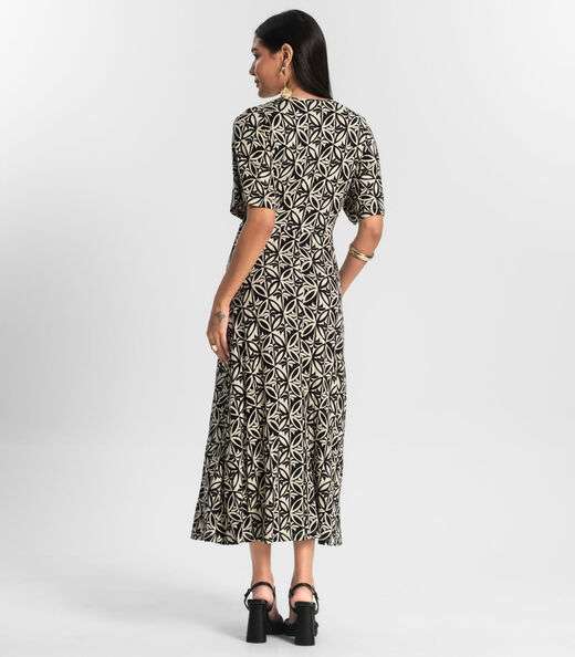 Vestido Estampado Feminino Midi Preto