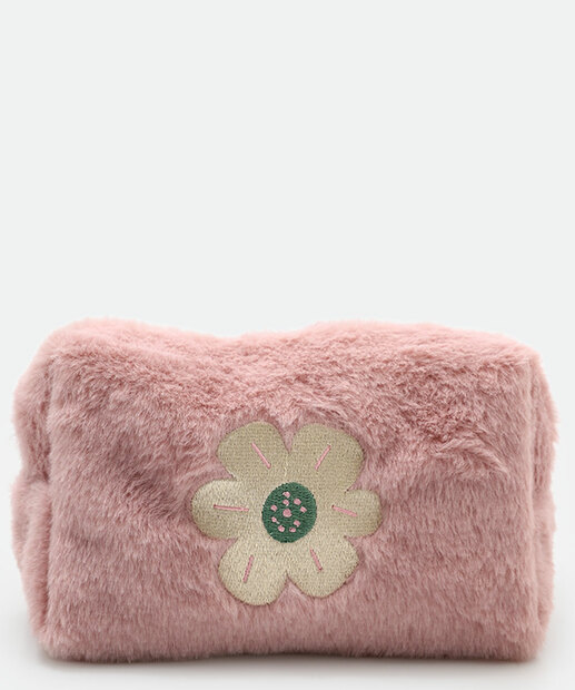 Necessaire Feminina Pelúcia Flor Marisa Rosa