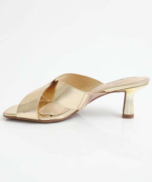 Tamanco Salto Fino Feminino Metalizado Moleca Dourado