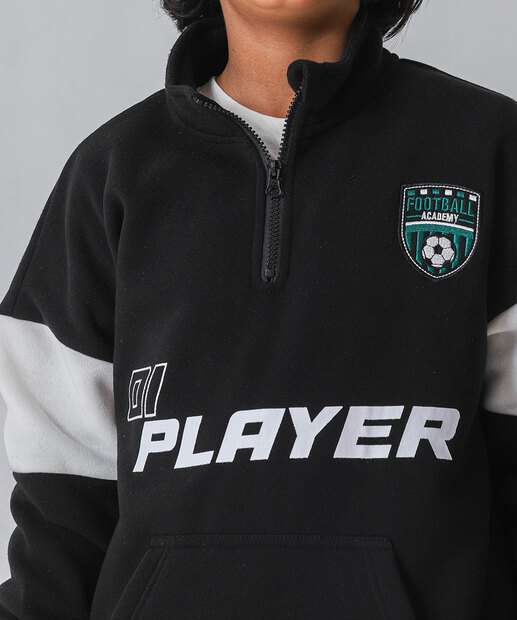 Blusão Juvenil Moletom Estampa Esportiva Zíper MR Tam 10 a 16 Preto